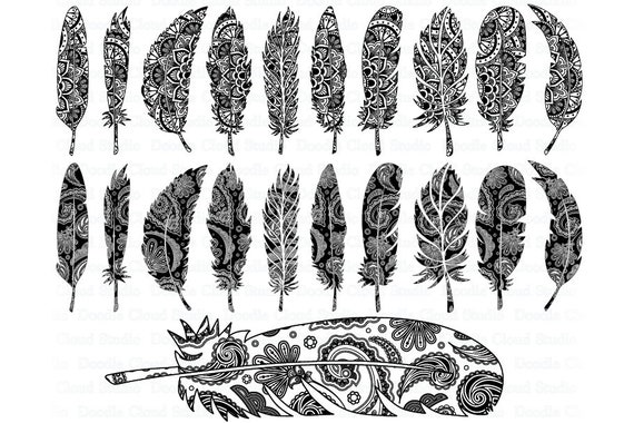 Download Feather Mandala Svg Feather Zentangle Svg Feather Bundles Svg Files For Silhouette Cameo And Cricut Feather Mandala Clipart Png Included By Doodle Cloud Studio Catch My Party