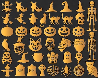 Halloween Earrings SVG, Halloween Earrings Template Bundle SVG Files for Silhouette Cameo and Cricut. Pumpkin, Ghost, Cat, Witch, Skeleton.