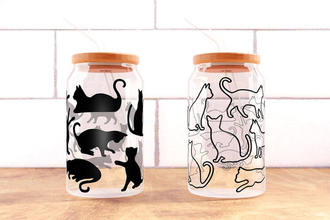 Cat Perfect for SVG PNG 16oz Glass Can Wrap, Black Cat Tumbler Wrap ...