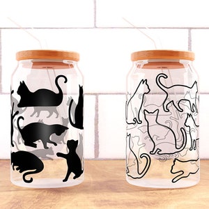 Cat Perfect for SVG PNG 16oz Glass Can Wrap, Black Cat Tumbler Wrap, Pet 16oz Can Glass Cut File, Cute Little Cats File SVG for Cricut.