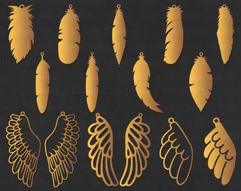 Feather Earring SVG, Wing Earring SVG,Teardrop svg, Pendant svg files for Silhouette Cameo and Cricut. Jewelry making. Clipart PNG included.