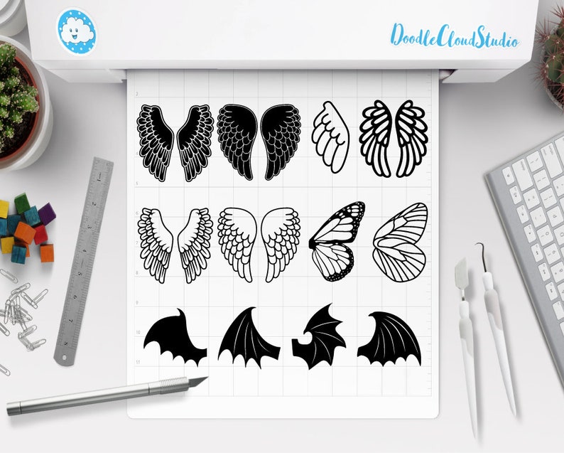 Angel Wings SVG, Bat Wings, Monarch Butterfly Wing SVG files for Silhouette Cameo and Cricut. Wings Clipart PNG included. image 2