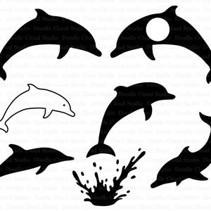 Dolphins SVG, Dolphin Monogram, Dolphin SVG files for Silhouette Cameo and Cricut. Dolphin Splash Ocean. Clipart PNG transparent included.