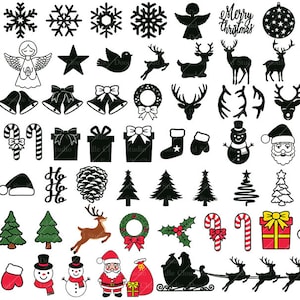65 Christmas Ornaments Elements SVG files for Silhouette Cameo and Cricut. Christmas Decoration, Christmas Clipart PNG transparent included.