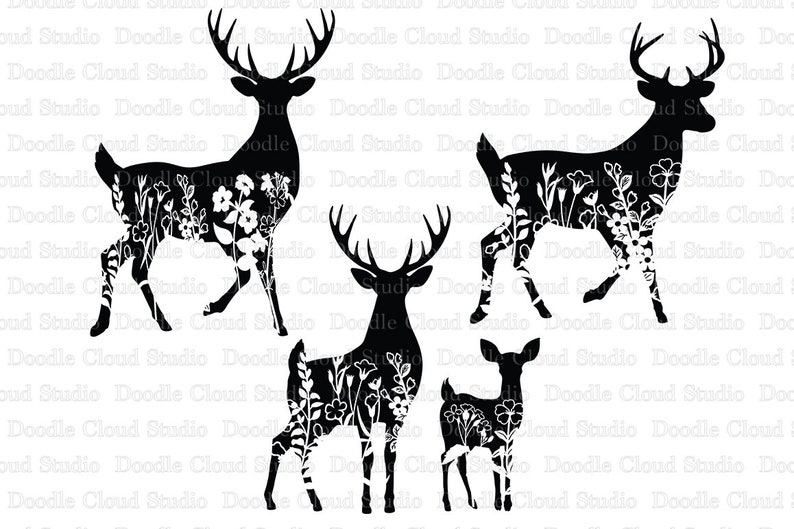Download Floral Deer SVG Floral Dad and Baby Deer SVG Files for | Etsy
