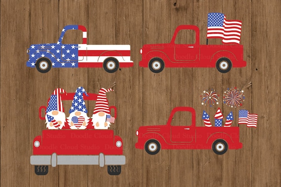 Download Truck Svg Patriotic Truck Svg Files For Silhouette Cricut Patriotic Red Truck With Gnomes Svg Amercian Flag Fireworks 4th Of July Svg By Doodle Cloud Studio Catch My Party