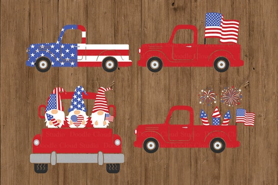 Download Truck Svg Patriotic Truck Svg Files For Silhouette Cricut Patriotic Red Truck With Gnomes Svg Amercian Flag Fireworks 4th Of July Svg By Doodle Cloud Studio Catch My Party