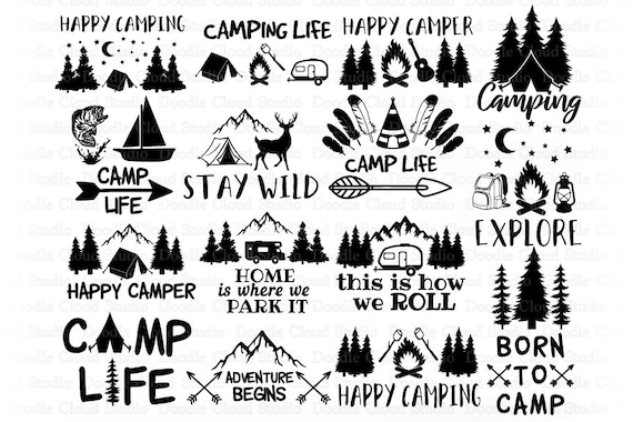 Camping Svg Bundle Camping Svg Files For Silhouette And Cricut Happy Camper Camping Life Adventure Begin