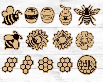 Bee Earrings Set SVG. Bee Stud Earring File for Laser Cutter and Glowforge, Bee On Flower, Honeycomb, Honey, SVG Laser Cut Digital File,