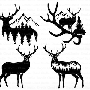 Deer in Forest Silhouette SVG, Forest Deer Svg Files for Silhouette & Cricut. Nature Scene SVG, Mountain SVG, Wildlife, Deer Clipart,Hunting