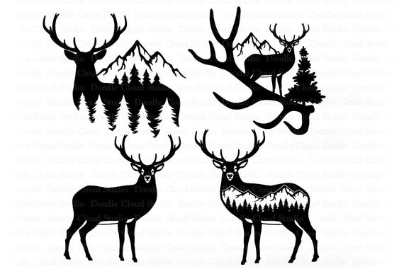 Deer in Forest Silhouette SVG Forest Deer Svg Files picture