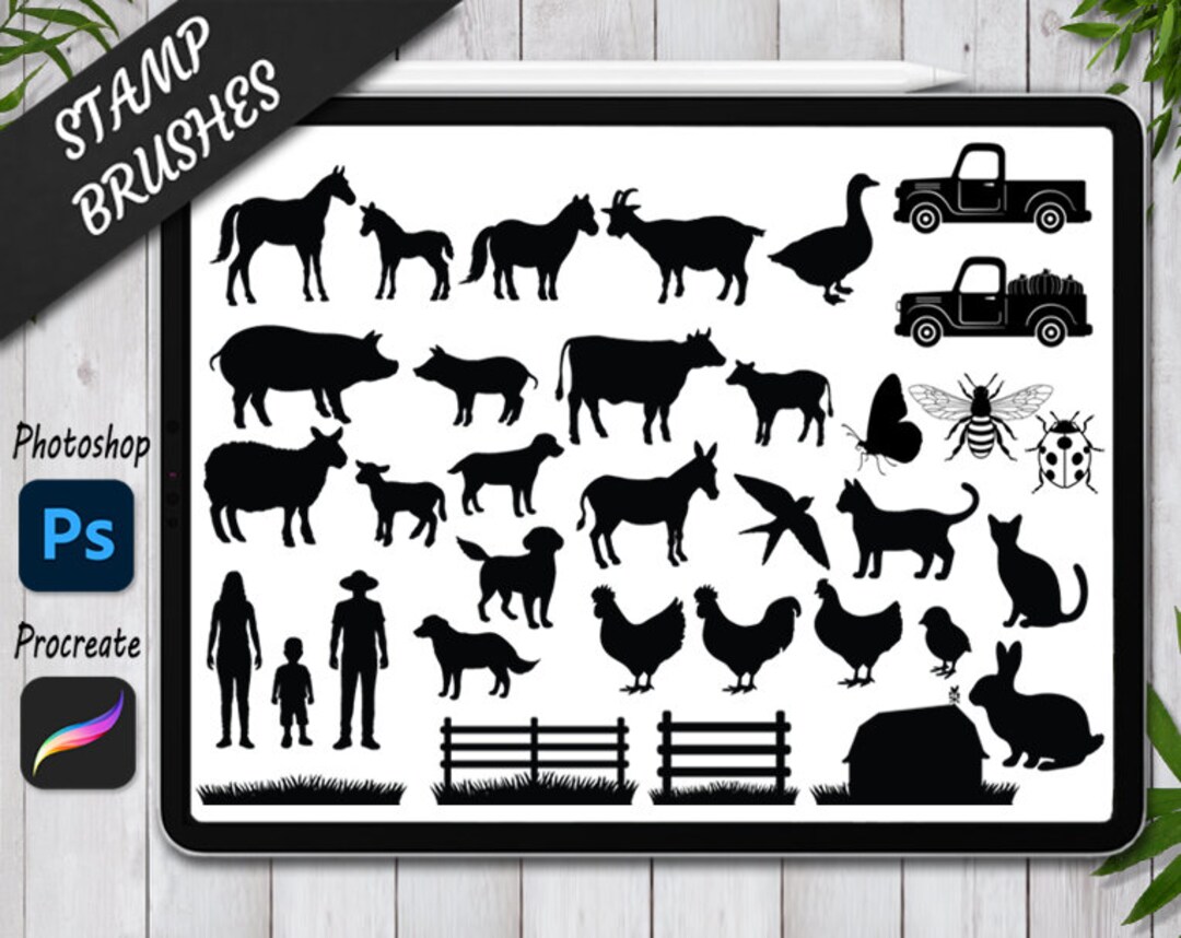Farm Stamps Brushes for Procreate and Photoshop. Procreate Stamp and ...