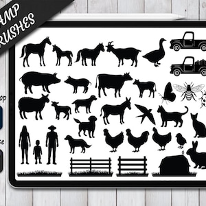 Farm Stamps Brushes for Procreate and Photoshop. Procreate Stamp and Brush. Photoshop Stamp and Brush. Farm Animals IPad Procreate. Farmer.