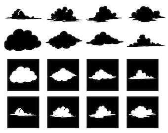 Plantilla de 8 nubes, plantillas digitales de plantilla de nube SVG PNG, archivos de corte para silueta y Cricut, archivos vectoriales, plantilla de película Mylar.