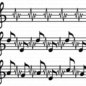 Muziekscore SVG, muziekhartslag SVG-bestanden voor de Silhouette Cameo en Cricut. Muziek notenbalken Clipart PNG inbegrepen.