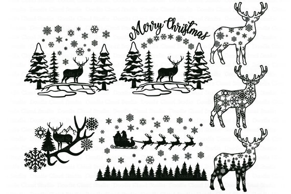 Download Deer SVG Christmas Scene with Deer Bundle SVG Winter Scene ...