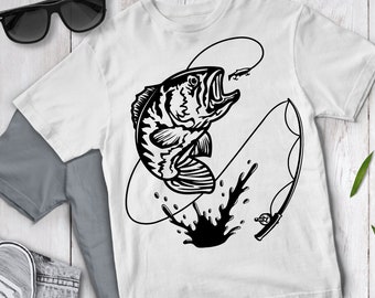 Fishing SVG, Bass Fishing SVG, Fish Trout Striped Bass cut Files Silhouette & Cricut. Salt Water Lake River Ocean, Fishing Pole Fly Fishing.