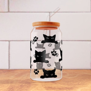 Cats Perfect for SVG 16oz Glass Can Wrap, Black Cat Tumbler Wrap, Pet 16oz Can Glass Cut File, Cute Kitten Files for Cricut and Cameo, Meaow