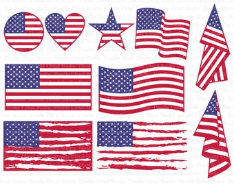 American flag SVG, Distressed USA Flag svg, Patriotic design American flag SVG files for Silhouette Cameo and Cricut.  Clipart png included.
