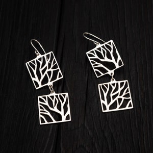 Square Tree of life silver earrings|| forest, nature inspired || silver lace jewelry