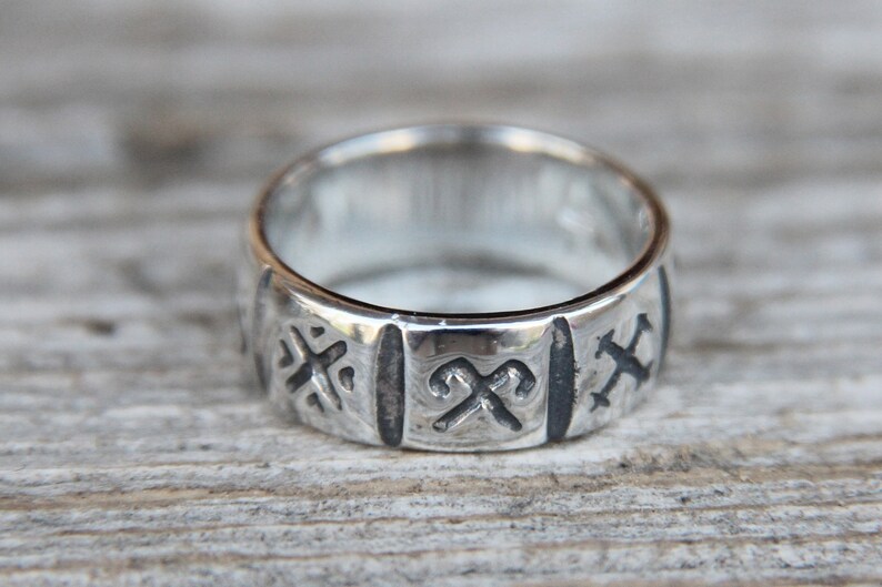Ring with Engraved Latvian symbols Thiner pagan symbols | Etsy