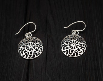 Silver Prussian Sun symbol ethno earrings || archeological jewellery || Baltic ethno sun earrings || Silver Lace jewelry