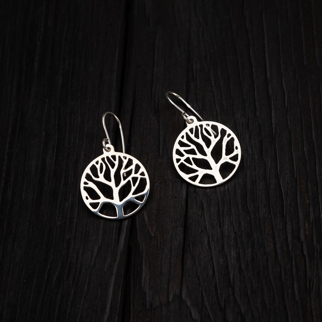 SINGULARU Orecchini Tree Of Life In Argento 925 Con Placcato Oro 18Kt E Zirconi - Eleganti E Minimal, Chiusura A Pressione