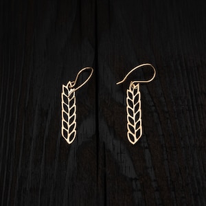 Kleine bronzen tarweoorbellen, lichtgewicht oorbellen, korenaar, op de natuur geïnspireerde sieraden, kerstcadeau-idee, cadeau voor moeder