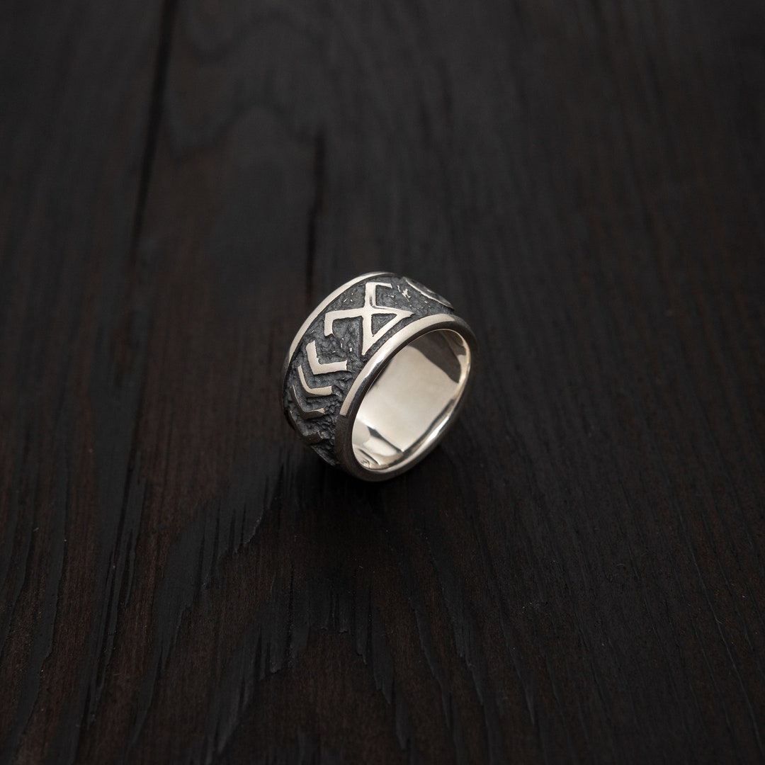 Dark Silver Ring With Latvian Symbols Pagan Symbols Ring - Etsy