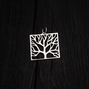 Large Square Tree of life silver pendant || forest, nature inspired || silver lace jewelry || silver tree necklace on silver chain