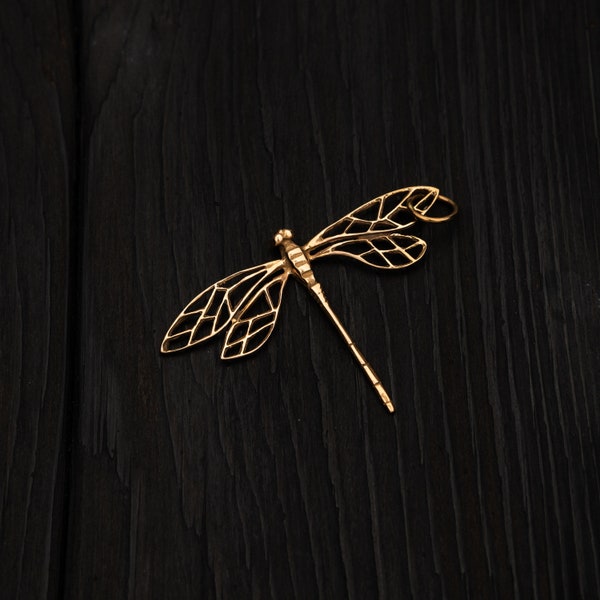 Bronze dragonfly pendant, dragonfly necklace, insect jewelry, gift for her, dragonfly lace