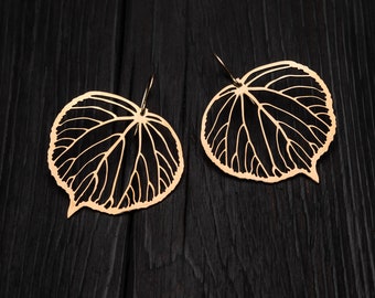 Linden tree leaf bronze earrings ||big drop nature earrings || tree jewelry || Linden leaves || subtle leaf earrings || bronze lace earrings