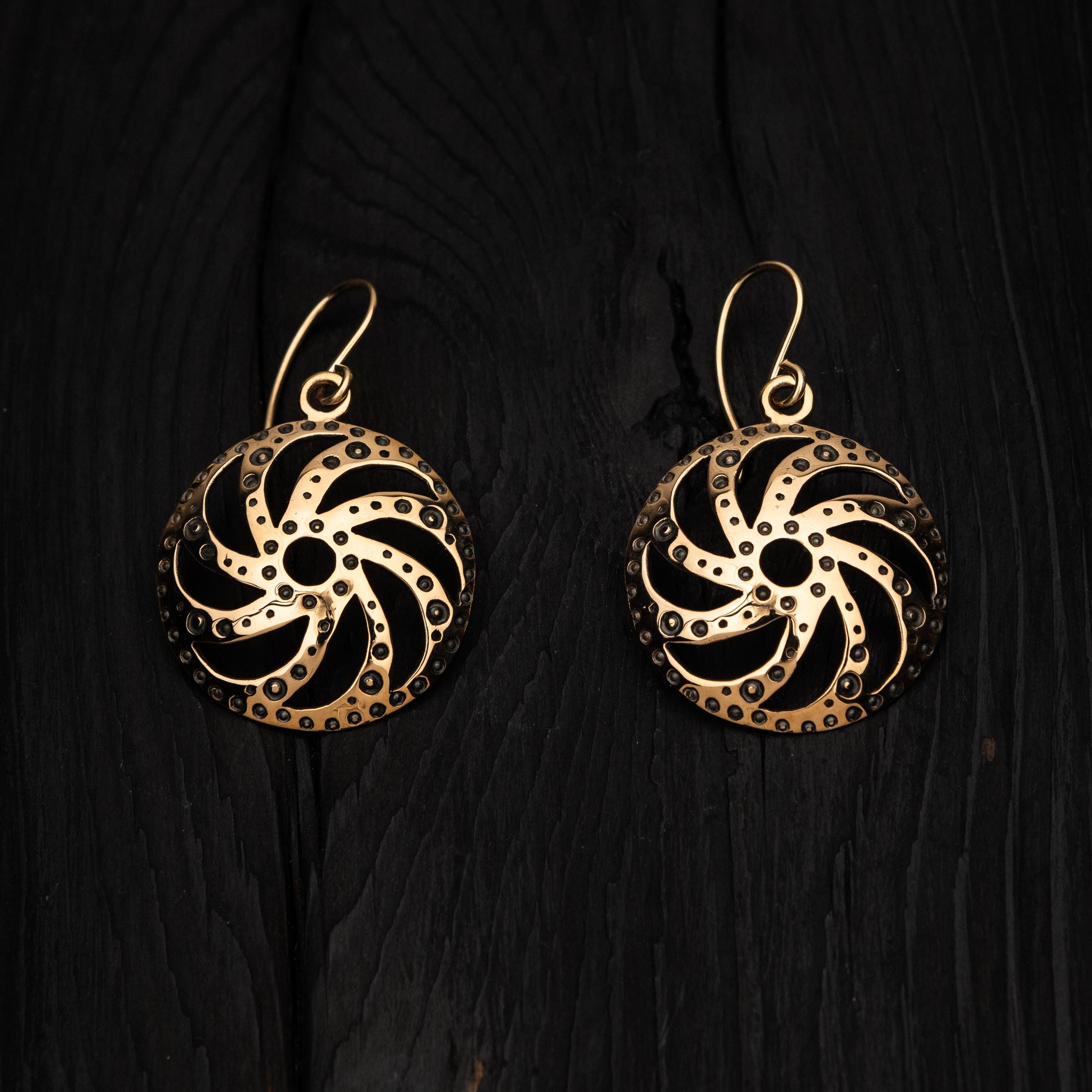 Sun dangle and drop earrings gold filled hooks, Bronze earrings for women, Celestial jewelry for mom, Round earrings, Christmas gifts ideas