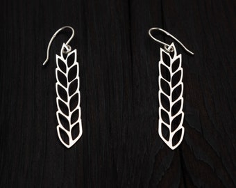 Silver Wheat Earrings, Nature Inspired Jewelry, 44mm