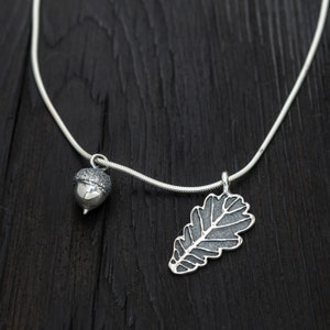 Acorns and oak leaf sterling silver necklace, Real acorn pendant, Oak leaf jewelry, Sterling silver nature jewelry, Nature Lovers gifts