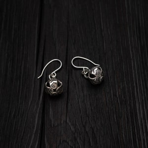 Little bell drop earrings || chiming silver bell earrings || pagan silver bells || little ethno bells || ringing little bells