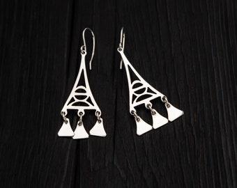 Silver pendant earrings || Baltic symbol pendant earrings || ethno style earrings || silver drop boho earrings