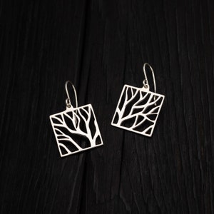 Square Tree of life silver earrings|| forest, nature inspired || silver lace jewelry