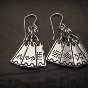 Silver Earrings- charm || Latvia Jewelery || seven day ring || Traditional symbols || ethno, Baltic, scandinavian style pendant earrings