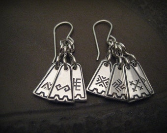 Silver Earrings- charm || Latvia Jewelery || seven day ring || Traditional symbols || ethno, Baltic, scandinavian style pendant earrings