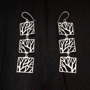 Large three tree earrings || Tree of life || tree of world earrings || Silver Lace earrings || nature inspired earrings || boho earrings