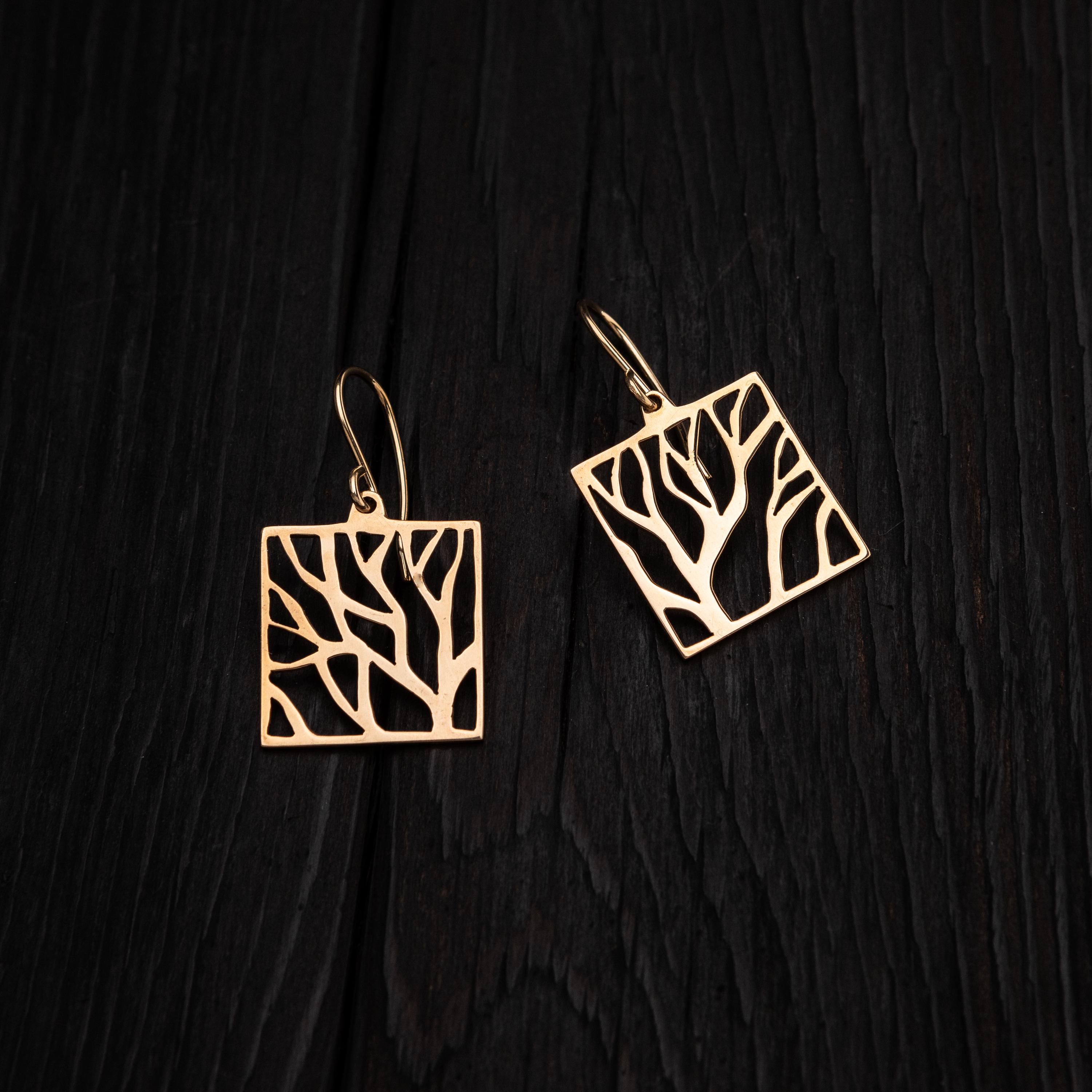 Square Tree of life bronze earrings|| forest, nature inspired || bronze lace jewelry
