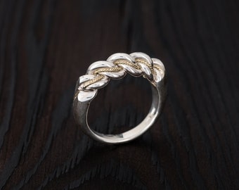 Silver and gold Latvian Namejs ring with Thin braiding || The pagan king || Original Namejs braided ring || Latvian ring