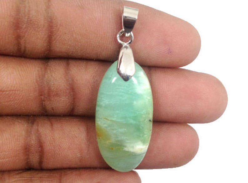 Metal Clasp with wax cotton cord 52.5Ct. 46x17x7 mm Oval Shape Natural gemstone P-708 Chrysoprase Necklace