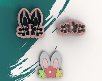 Bunny Ear with Flower Easter Polymer Clay earring Cutter