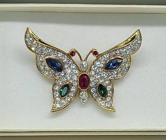 Vintage Attwood and Sawyer Butterfly Brooch Clear… - image 1
