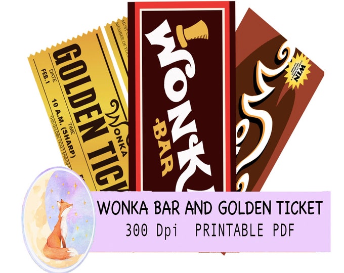 Willy Wonka Bar and Golden Ticket Printable Wrapper | Etsy UK