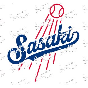 May include: A blue and white baseball-themed graphic with the word "Sasaki" in a stylized font. A red baseball with white stitching is above the word, with red rays emanating from it.