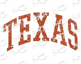 Texas curved vintage look file. For dye sublimation, vinyl, dtf burnt orange and white image. Includes svg, pdf, png