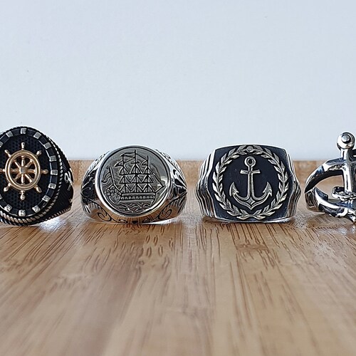 Anchor Nautical Ring STERLING SILVER 925 Ship Steering Wheel Etsy